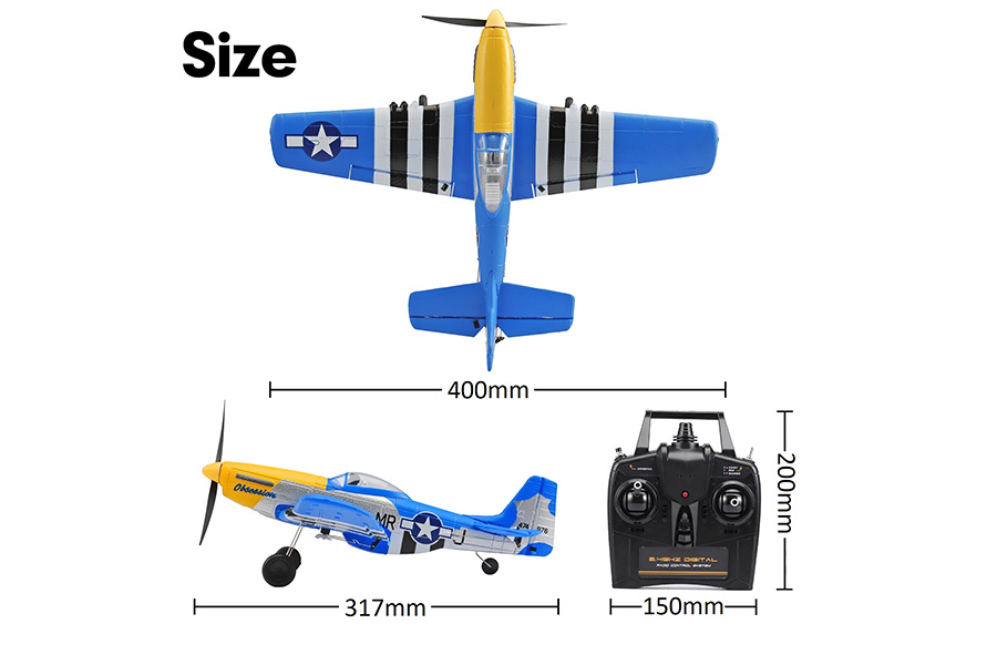 Radiostyrt flygplan - Mini P51D Mustang V2 BL Röd - 4 kanals - 2,4Ghz - SRTF