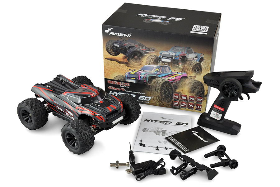 Radiostyrd bil - 1:16 - Hyper GO Truggy brushless 4wd - 2,4Ghz - Svartröd - RTR