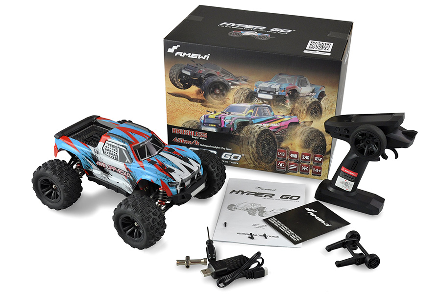 Radiostyrd bil - 1:16 - Hyper GO MT brushless 4wd - 2,4Ghz - Blåvit - RTR