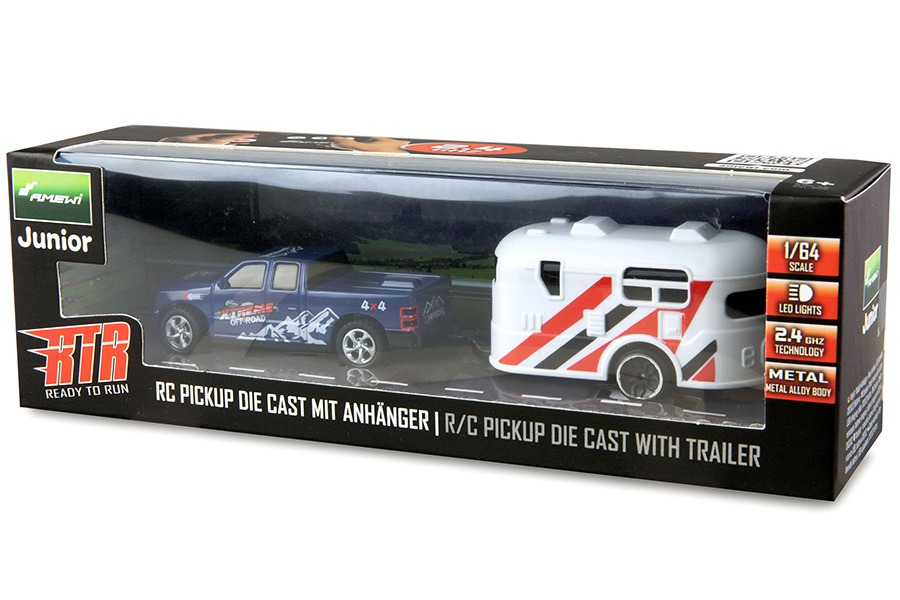 Thumbnail 654 fr Radiostyrd bil - 1:64 - RC Pickup Die Cast med släp - Blå - RTR