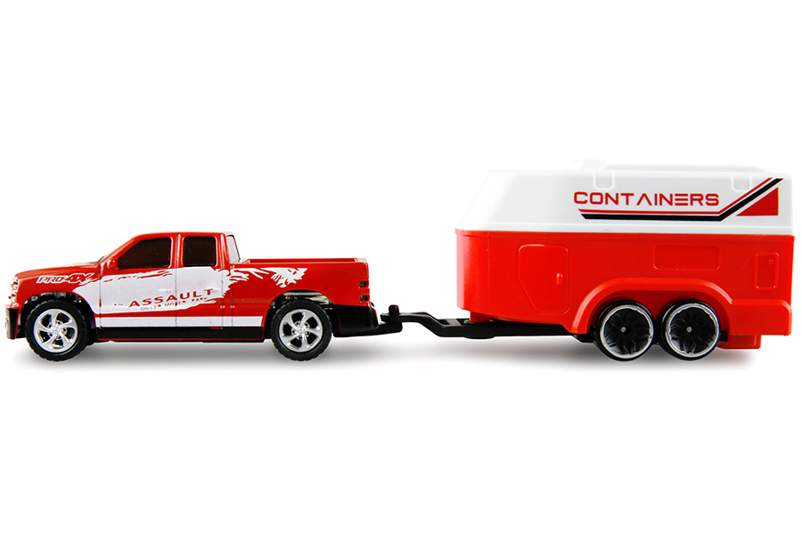 Thumbnail 654 fr Radiostyrd bil - 1:64 - RC Pickup Die Cast med släp - Röd - RTR