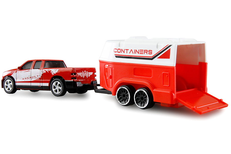 Thumbnail 654 fr Radiostyrd bil - 1:64 - RC Pickup Die Cast med släp - Röd - RTR