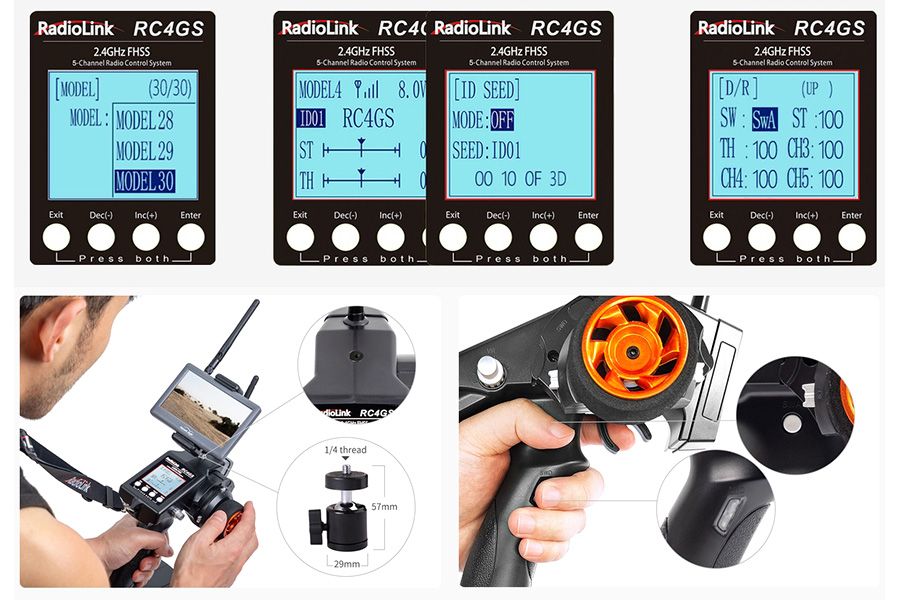 Thumbnail 654 för Sändarpaket - 5CH 2,4Ghz - RadioLink RC4GS V3 Gyro Digital