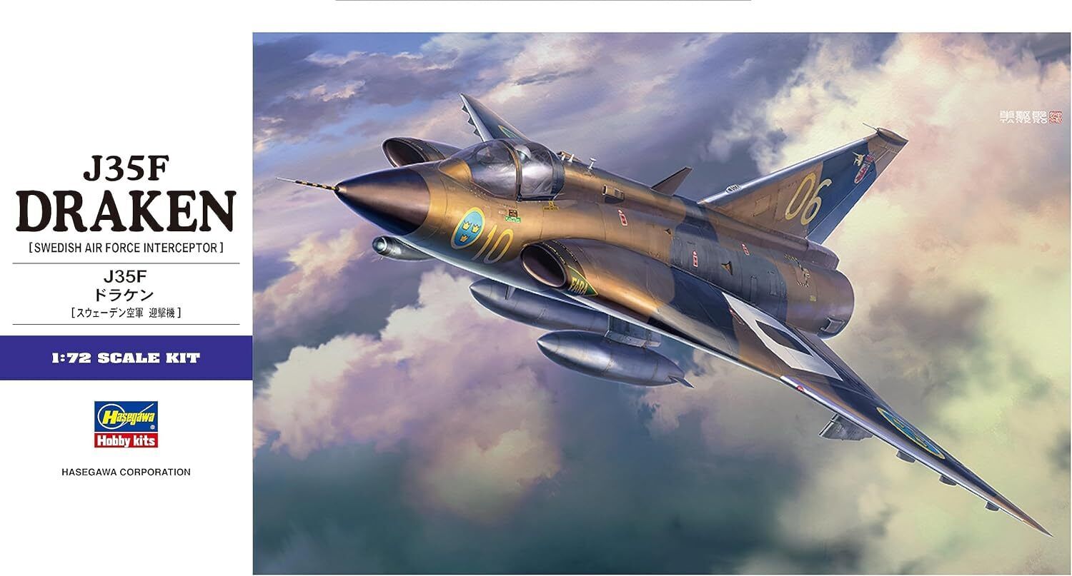 Bild p Byggmodell flygplan - J-35F Draken Swedish Air Force Interceptor - 1:72 - Hasegawa