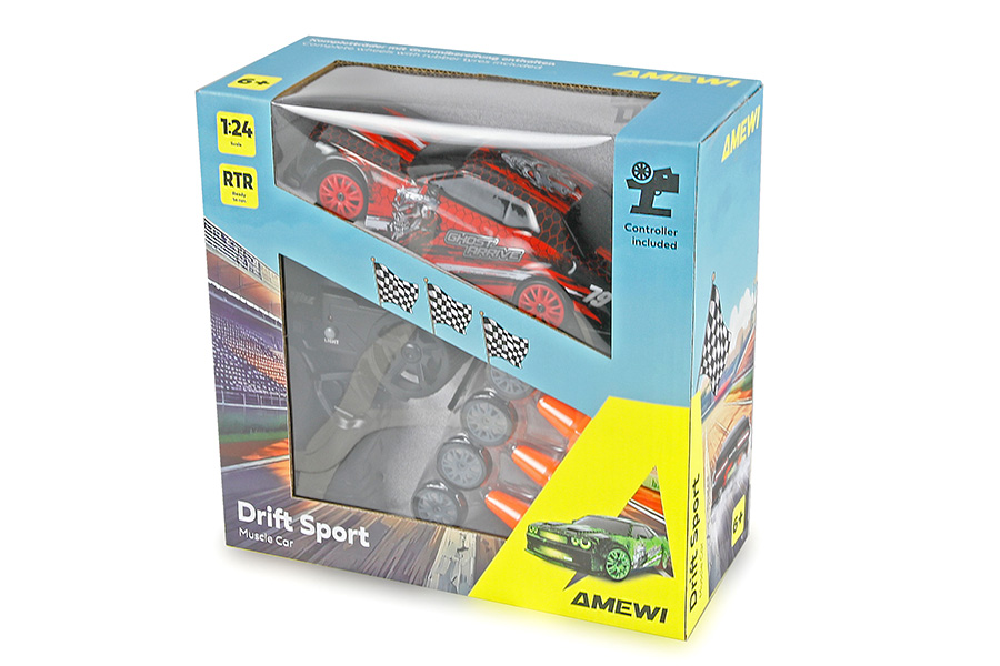 Thumbnail 654 fr Radiostyrd bil - Drift Car Muscle Car 4WD - Red - 1:24 - RTR