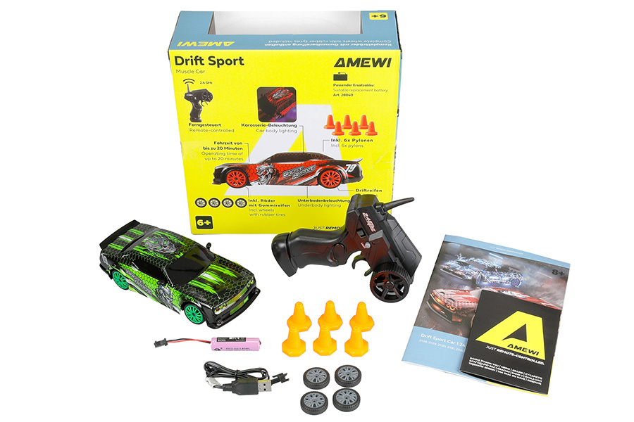 Thumbnail 654 fr Radiostyrd bil - Drift Car Muscle Car 4WD - Green - 1:24 - RTR