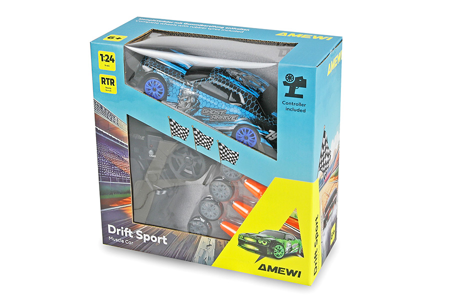 Thumbnail 654 fr Radiostyrd bil - Drift Car Muscle Car 4WD - Blue - 1:24 - RTR