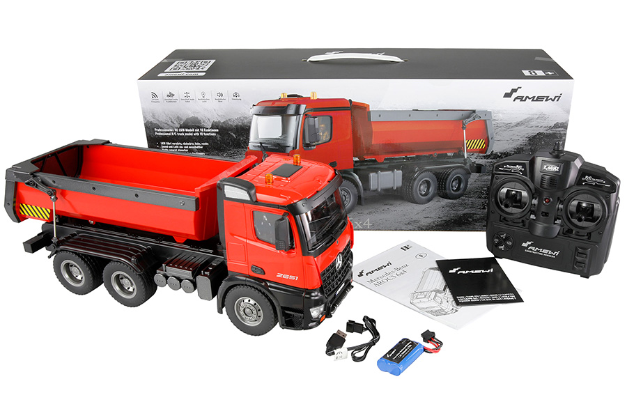 Thumbnail 654 fr Radiostyrd lastbil - Mercedes-Benz Arocs Kipper - Röd - 1:14 - 2,4GHz - RTR