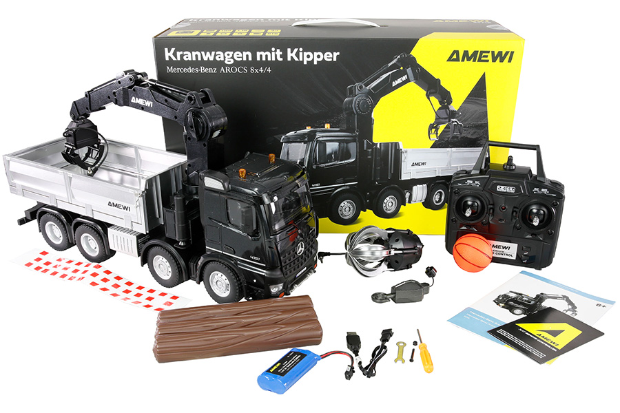 Thumbnail 659 f�r Radiostyrd kranbil - Mercedes Benz Arocs Kranbil med tippflak - 1:18 - 2,4GHz - RTR