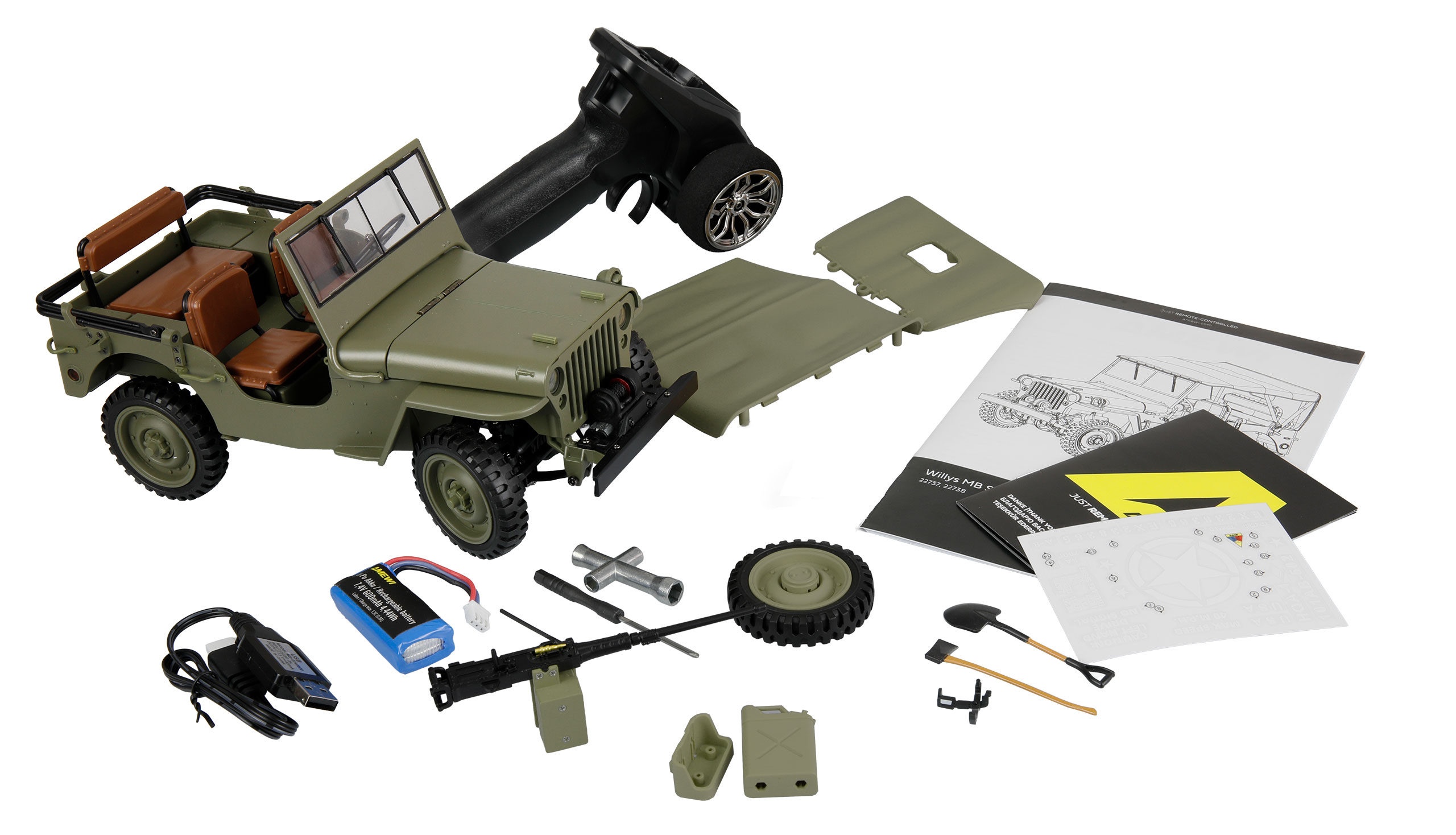 Thumbnail 678 f�r RC Millit&auml;r jeep - Willys Jeep MB Metall 4WD - 1:14 - 2,4Ghz - RTR