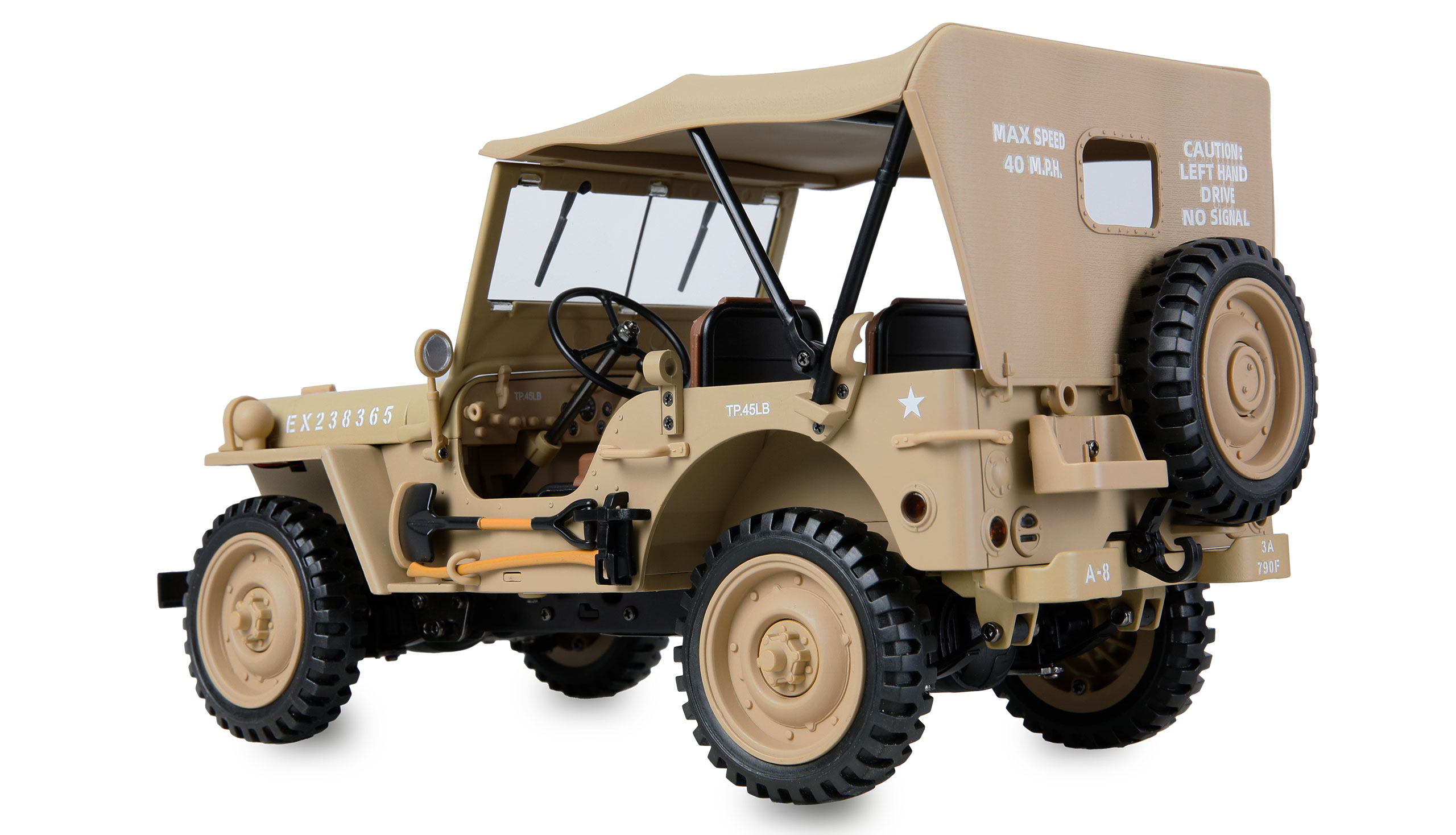 Thumbnail 678 f�r RC Millit&auml;r jeep - Willys Jeep MB Metall 4WD Sand - 1:14 - 2,4Ghz - RTR