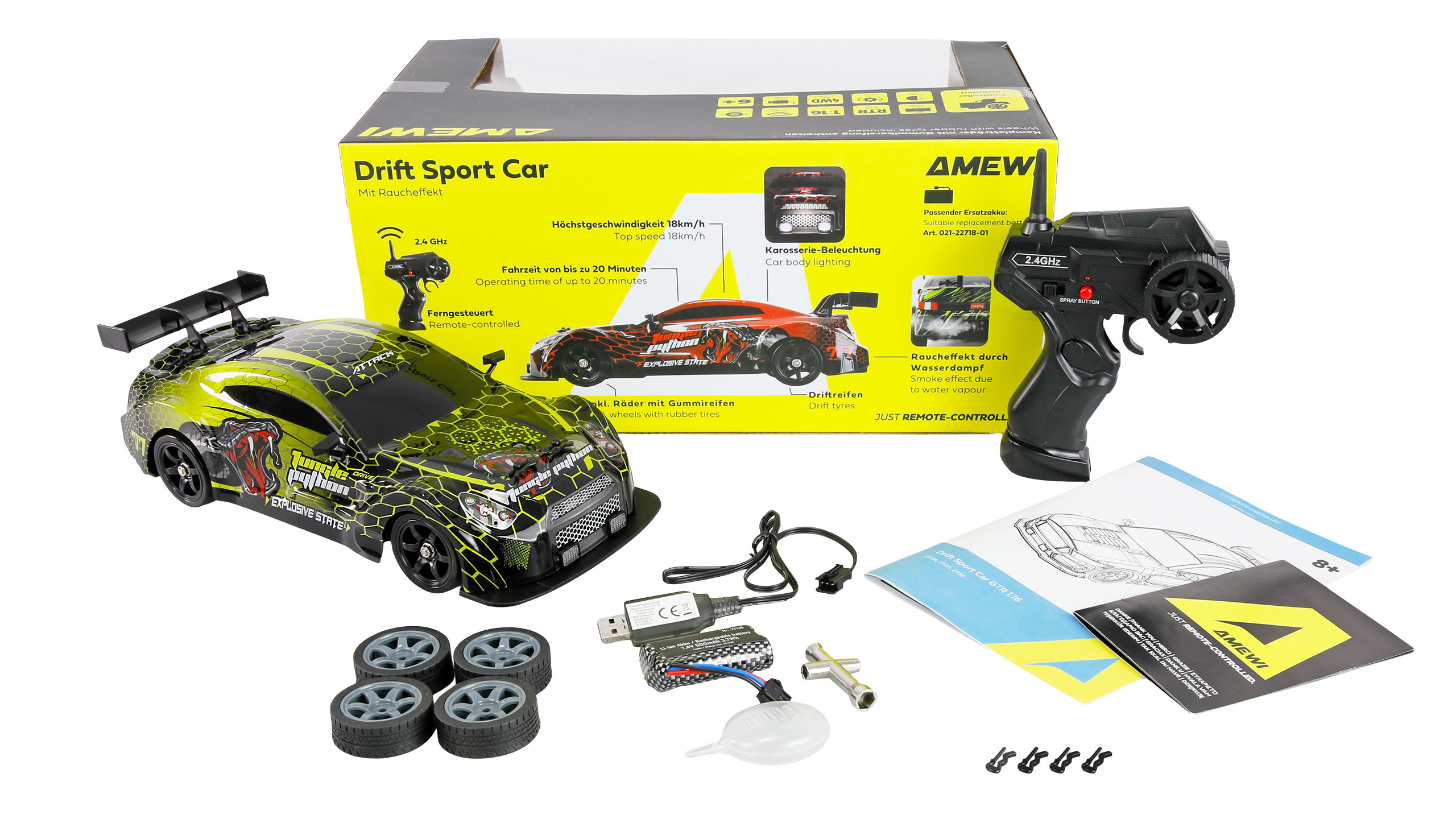 Thumbnail 680 f�r Radiostyrd bil - Drift Car GTR 4WD Gul - 1:16 - RTR