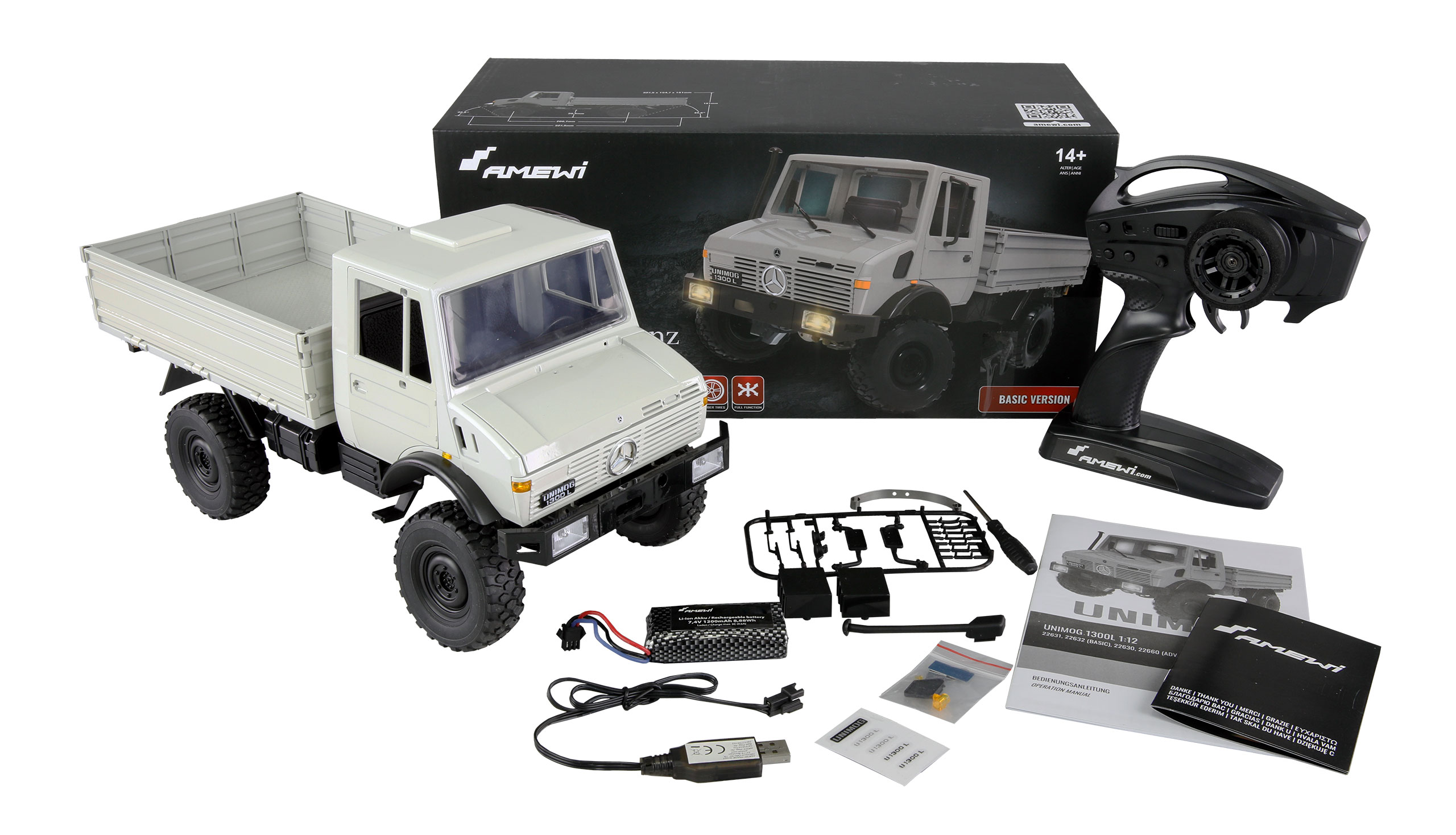 Thumbnail 735 f�r RC lastbil - Mercedes-Benz Unimog Gr&aring; - 1:12 - RTR